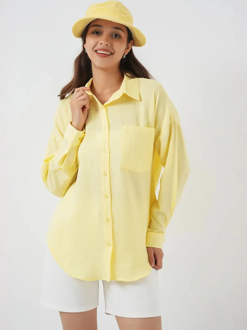 Big Dart Lemon Yellow BDART Linen Blended Shirt with Button Closure for Women | Best Price UAE